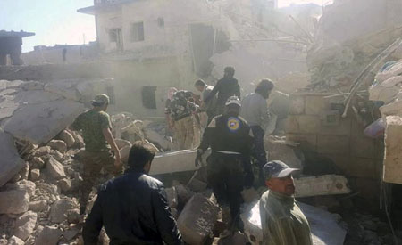 Cảnh đổ nát ở Aleppo, Syria.